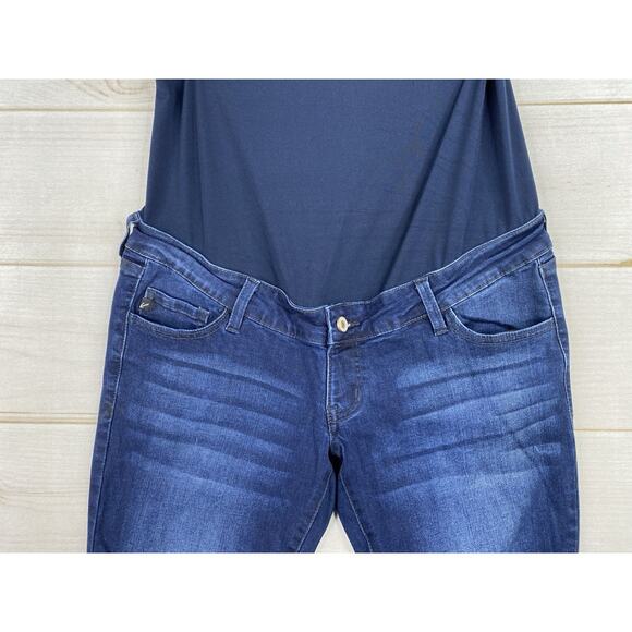 KanCan Maternity Jeans Sz 13/30 Dark Wash Stretch Denim Distressed Skinny Leg - Picture 2 of 11